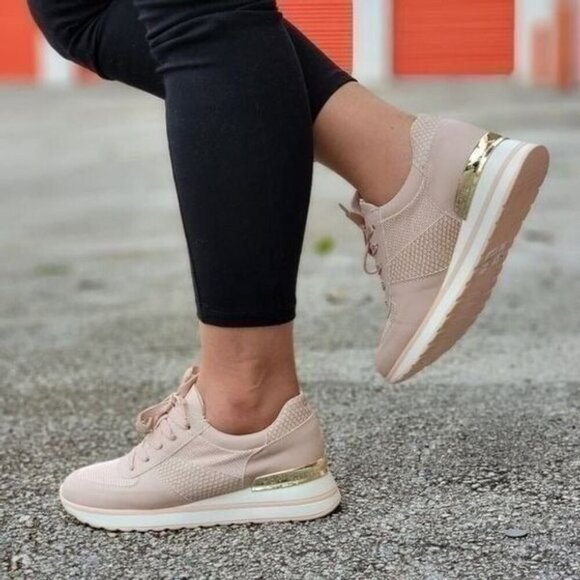 Shoes - Trendy Blush Lace Up Sneakers Women’s Athletic Shoes